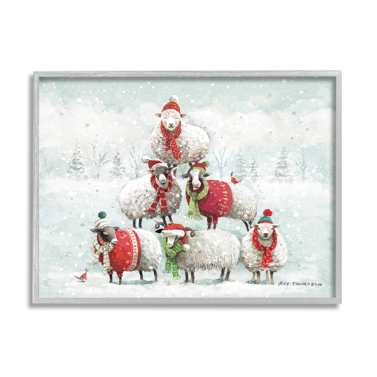 Stupell Industries Winter Sheep Snowy Farm Animals Framed Giclee Art